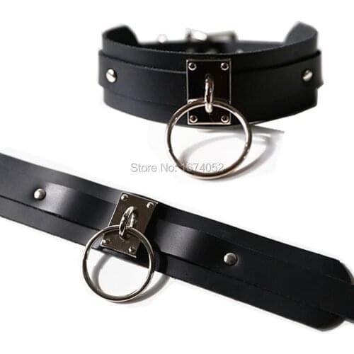 Punk Goth Handcrafted Pub Dancing Heavy Metal Double Leather O Round Choker Collar Necklace