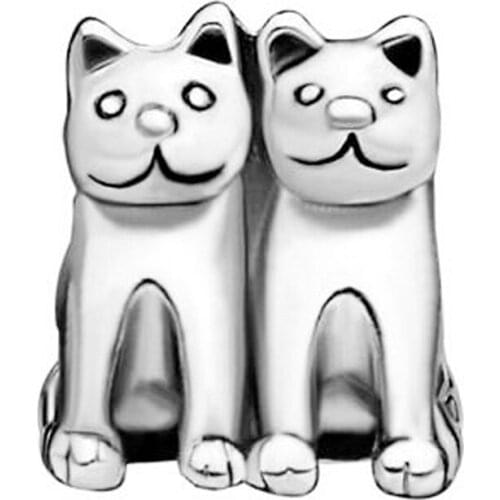 Fit Pandora charm bracelets Twin Cat European Bead Charms Bracelets beads for jewelry making