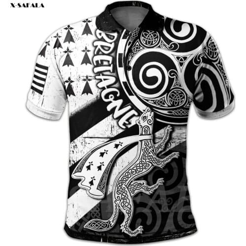 BRITTANY ERMINE CELTIC TRISKELION 3D Printed Polo Shirt Men Women Unisex Thin Collar Short Sleeve Street Wear Casual Tee