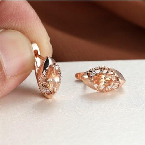 Champagne Zircon Rainbow Stone Earrings Rose Gold Color Small Hoop Earrings Luxury Crystal Engagement Earrings For Women Jewelry