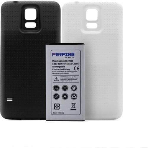 I9600 Battery 5600mAh 3.85V Replacement For Samsung Galaxy S5 G900 Extended Battery+Cover Case Black-White