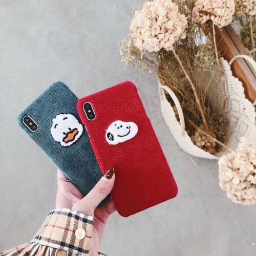 Corduroy Cloth Embroidery Phone Case For iphoneXS XR XSMAX Cute Dog Duck Animal Hard PC Phone Case For iphone6 6s 7 8 plus