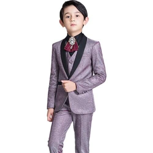 Kids Blazer Sets Top Quality Flower Boy Dress Wedding 5 Parts Jacket Vest Shirt Pants Tie Children Formal Outfits New