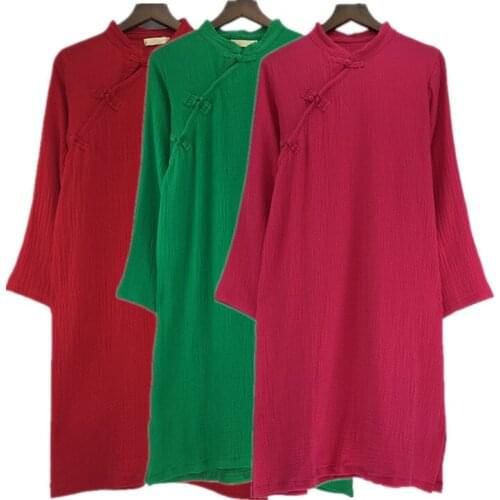 2020 Spring Autumn Women Chinese Style Vestido Casual Long Sleeve cotton Linen Dress Elegant Dresses Plus Size S-5XL 6XL BLACK