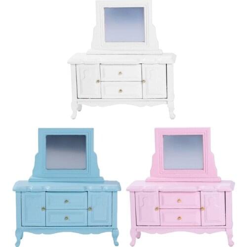 Mirror Makeup Dressing Table Vanity Set Decoration 1:12 Scales Miniature Decor 87HD