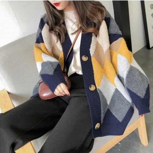Harajuku Knitted Cardigan Women V-neck Autumn Winter Loose Midlength Sweater Coat 2021 Casual Fashionable Knitted Sweater Свитер
