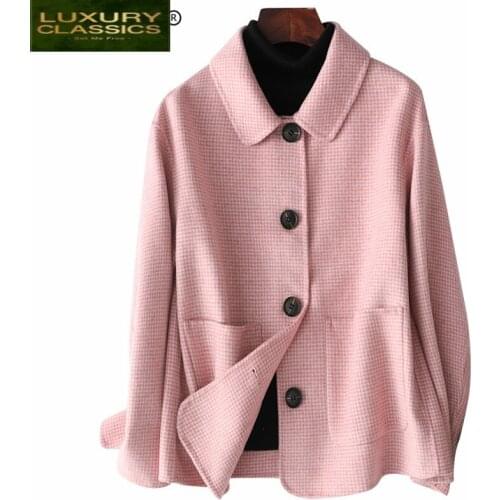 Women Coat Autumn Winter 80% Wool Coat Female Long Jackets Korean Spring Sided Woolen Clothes Pink Overcoat Abrigo 987003