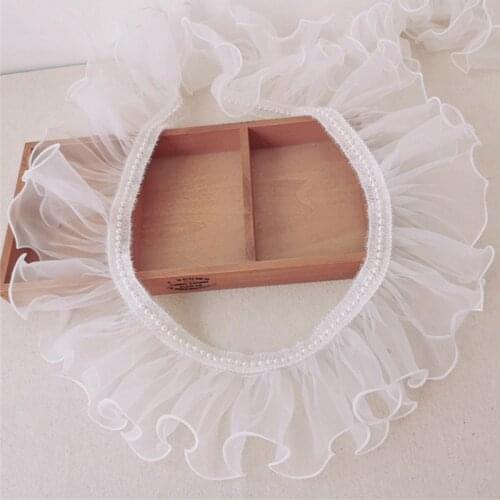 1Yards New Lace Fabric Materials Beaded High Quality Lace Guipure 11cm Organza Beaded White Lace Fabric For Wedding Dresses LE19