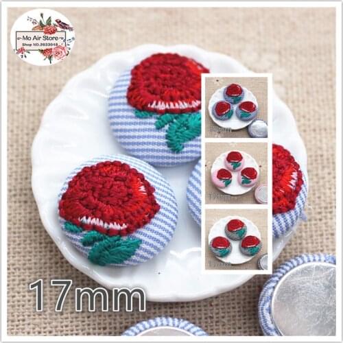 10pcs embroidery flower Flatback Fabric Covered round Buttons Home Garden Crafts Cabochon Scrapbooking DIY craft 17mm