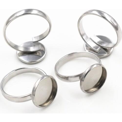 12mm 10pcs/Lot No Fade Stainless Steel Adjustable Ring Settings Blank/Base,Fit 12mm Glass Cabochons,Buttons;Ring Bezels