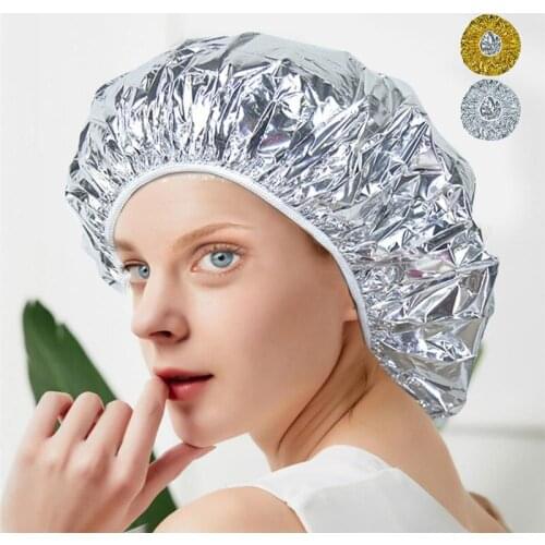 1Pc Shower Cap Heat Aluminum Foil Waterproof Ultra-thin Bath Hoods Nourishing Dry Disposable Foil Hat Elastic Bathing Cap