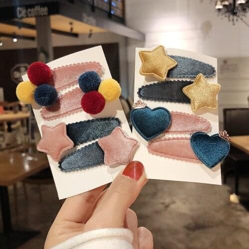 2pcs/Set Lovely Hairpins For Girls Love Heart Flowers Stars Barrettes Cloth Cartoon Kids BB Hairclips Hair Accessories