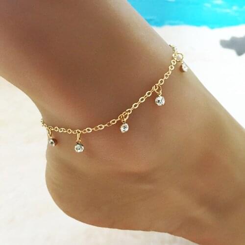 2018 new products to send friends holiday gifts jewelry foot decoration water drops shining tassel beach chain women