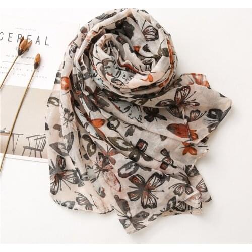 2021 Newest Women Butterfly Printed Scarf Cotton Scarf Shawls
