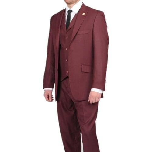 2021 High Quality Burgundy Mens Custom Made Suits 3 Piece with Waistcoat Tuxedos Personalized Groom Suits Jacket+Pant+Vest