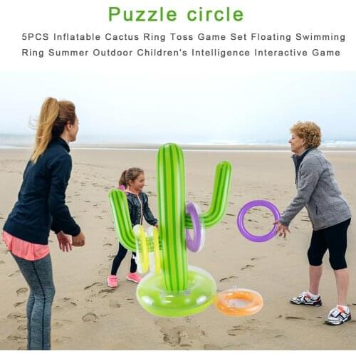 5PCS Colorful Floating Swimming Ring Inflatable Cactus Ring Toss Game Set Summer Outdoor Childrens Intelligence Interactive Toy