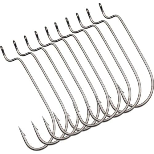 50pcs/lot Fishing Hook Carbon Steel Wide Crank Offset Fishhook For Soft Worm Lure 5/0#-6# Bass Barbed Carp Fishing Hooks