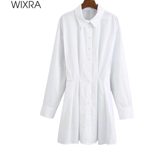 Wixra Full Sleeve Blouse Womens Pleated Turn-down Collar Elegant Slim Long Shirts Clothes High Street Office Wear Summer Autumn