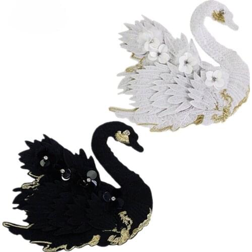Large Embroidery Swan Patches Sequin Flower Motifs Applique for Sweater Jacket Badge DIY Sewing Supplies