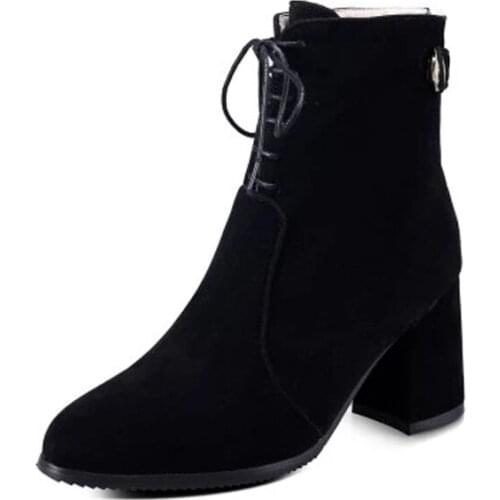 Plus Size 10 11-17 boots women shoes ankle boots for women ladies boots Fastening zipper with pointed end