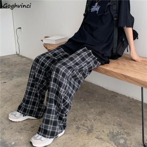 Pants Women New Fashion Korean High Waist Plaid Loose Wide-leg Long-Trousers Causal All-match Streetwear Vintage Womens Pantalon