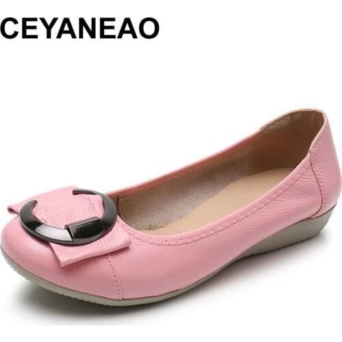CEYANEAONovelty Women Ballet Flat Shoes Genuine Leather Casual Shallow Lace Up Round Toe Loafers Women Loafers