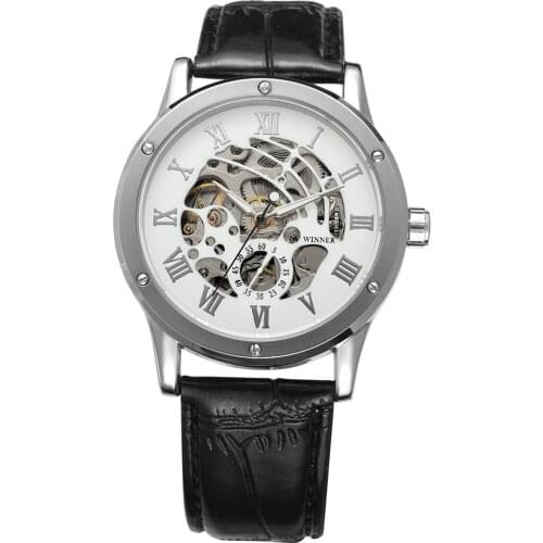 New Luxury Winner Watch Fashion Casual Retro Vintage Leather Strap Mens Military Mechanical Watches Men Skeleton Wristwatch