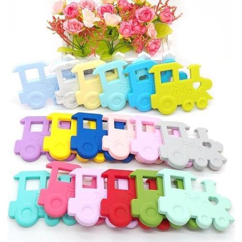 Chenkai 50PCS BPA Free Silicone Train Teether Baby Teether Pendant For DIY Baby Teething Nursing Necklace Chewable Pacifier Gift