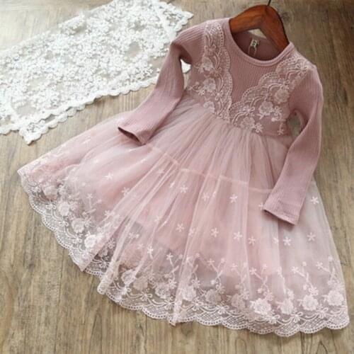 Childrens Skirt 2021 Spring And Autumn New Girl Lace Fake Two-piece Dress Korean Long-sleeved Soft Gauze Dress