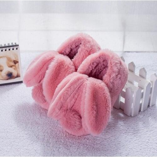 Children cotton slippers home shoes kids baby girls indoor slippers winter/autumn boys warm shoes long ears velvet slippers