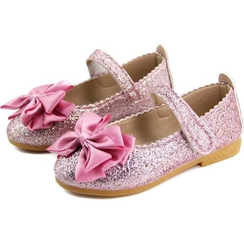 Elegant Girls Shoes Fashion Princess Flat Shoes For Kids Toddler Girl Big Children Flats With Ribbon Bow-knot Shiny Sequins Soft