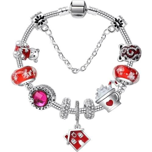 European and American warm home red house pendant bracelet DIY creative detachable bear beaded jewelry