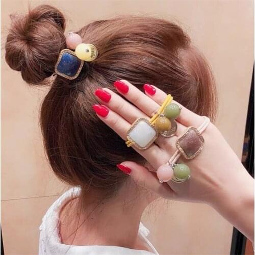 Hot Selling Fashion New Style Pony Tail Headpiece Square Round ball Powder Crystal Hair Band High Quality Hair Rope Girls Women