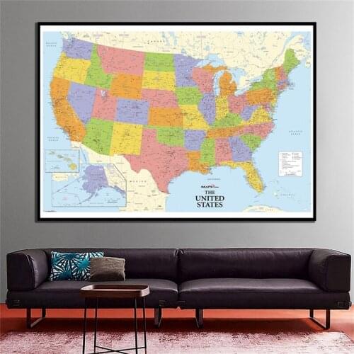 America Map for Home Office Decor 3 Size Fine Canvas Printed Unframed Map of The United States Roll Packaged Wall Decor