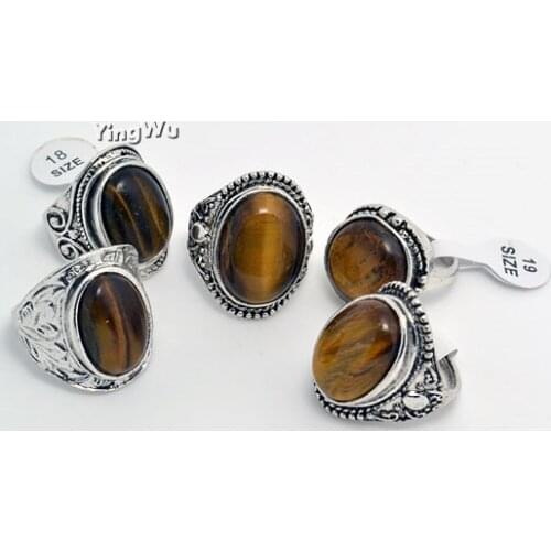 Yingwu Natural Tigers Eye Stone Rings 10pcs/lot Wholesale Mens Womens Charm Rings