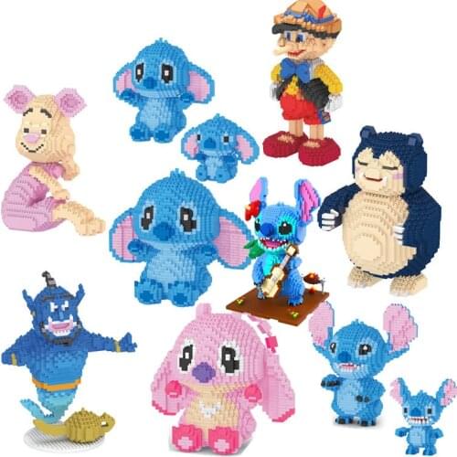 Disney Lilo & Stitch Stitch building block cartoon animal image winking guitar assembly model for childrens birthday gifts