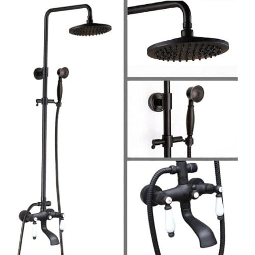 Oil Rubbed Brass Wall Mounted Rain Bathroom Rainfall Shower Faucet Set with Hand Spray Shower Head Bath Tub Mixer Tap 2hg145