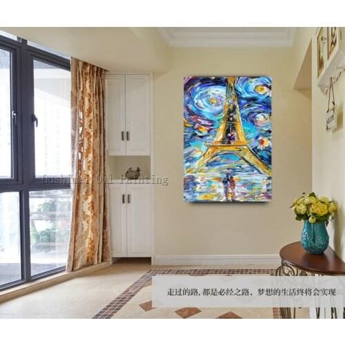 Top Artist Supply Hand-painted High Quality Abstract Paris Oil Painting On Canvas Abstract Eiffel Tower Canvas Painting