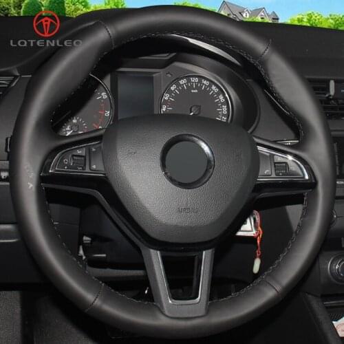 LQTENLEO Black Artificial Leather Car Steering Wheel Cover for Skoda Citigo Fabia 2013-2019 Roomster 2013-2016 Rapid 2012-2019