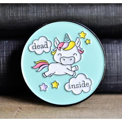 Funny Dead Inside Unicorn Brooch Pins Enamel Metal Badges Lapel Pin Brooches Jackets Jeans Fashion Jewelry Accessories
