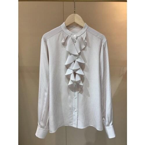 Fashion 2021 new ladies long sleeve sexy casual striped ruffled shirt 1228