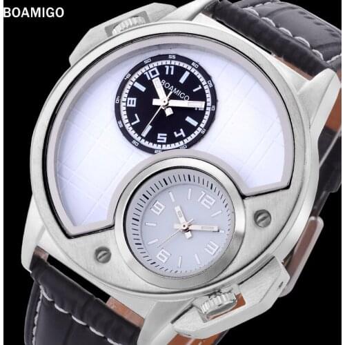 BOAMIGO Watch Men Quartz Strap Dual Time Zone Clock Big Watch Top Brand Fashion Relogio Masculino