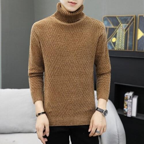 Khaki Gray Mens Sweater Black Long Sleeve Winter Turtleneck Casual Pullovers Solid Thick Mens Sweaters New Fashion