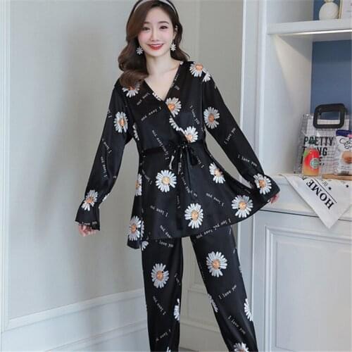 Night gown Japanese kimono womens pajamas elegant printing home wear loose simple autumn new suit sleepwear ночнушка robe