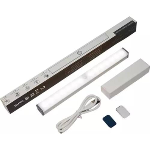 Freeshipping White LED Night Light Motion Sensor Wireless USB Recharegeable 20 30 40 50cm Night Lamp for Kitchen Canbinet Wall