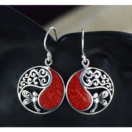2018 New Arrival Ornaments Wholesale National Wind Hollow Circular Grass Coral Earrings Manufacturers Selling Womens Butterfly