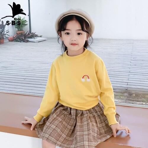 Girls' Clothes Sweaters for Autumn 2020 New Arrival Trendy Kids Baby Pullover Sweaters Girls' Cotton Solid Color Base Sweater