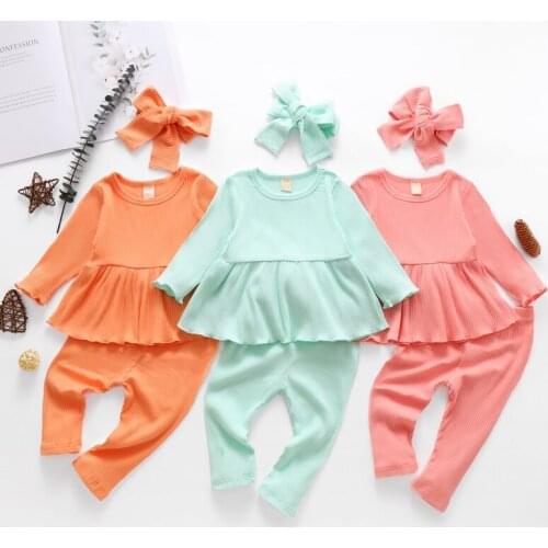 Autumn Baby Clothes Girls Solid Color Knitted Pit Strip Suit Baby Solid Color Suit New Arrival