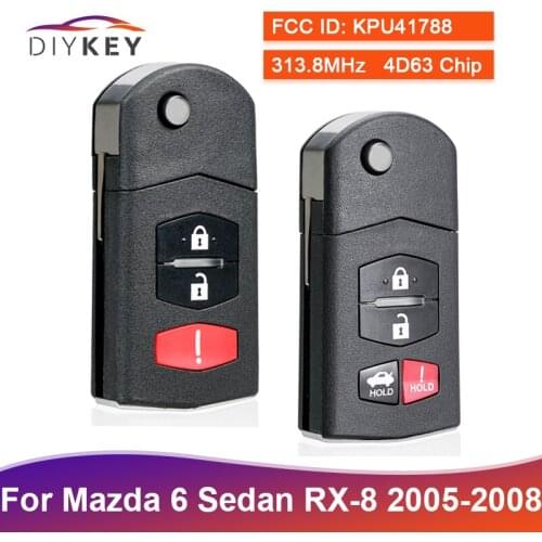 DIYKEY 313.8MHz 4D63 KPU41788 Replacement Flip Folding 3/ 4 Button Remote Key Fob for Mazda 6 RX-8 MX-5 Miata Sedan 2004-2011