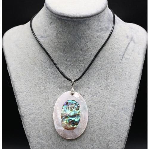 Natural Abalone Shell Pendant Necklace Oval Shape Fashion Pattern Pendant Necklace for Women Jewelry Necklace Length 55+5cm